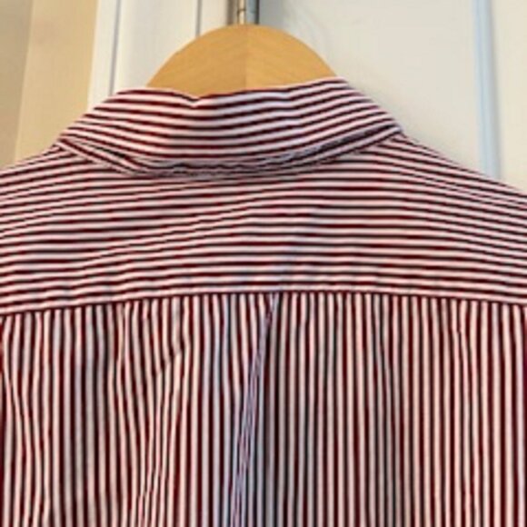 Men's Shirt Cremieux Classics Size Large Burgundy White Striped - Picture 2 of 6